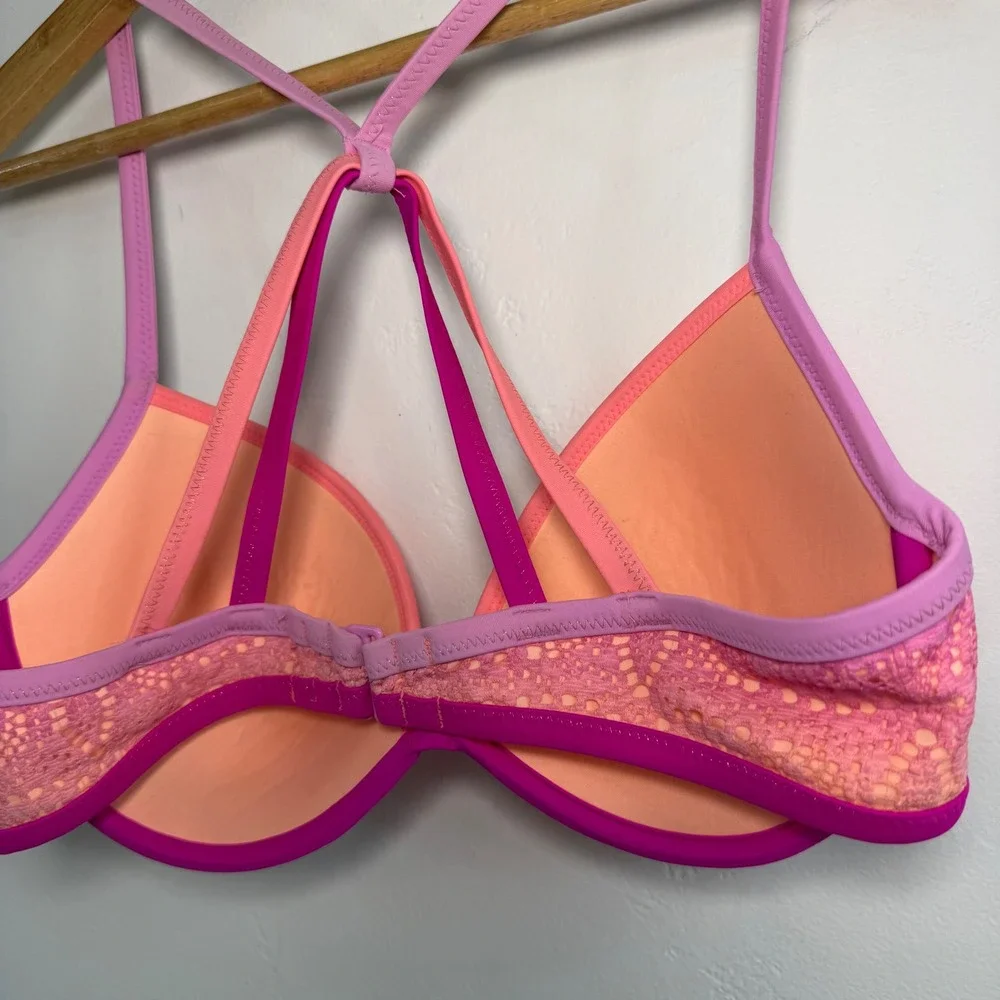 Victoria's Secret Fabulous Bikini Top‎ 34D Pink Ombre Lace Strappy Swim Barbie
